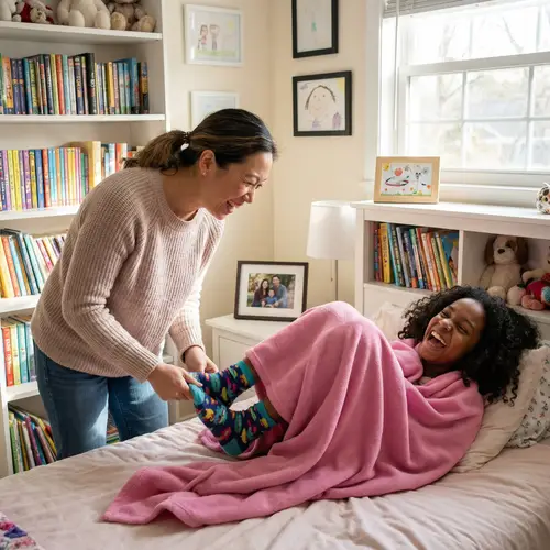 Joyful Asian Mother & Black Daughter Morning Routine Image