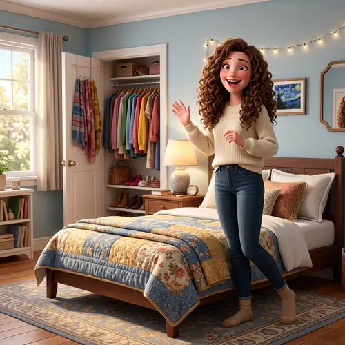 3D Animation Featuring Emma with Tall Height & Curly Brown Hair