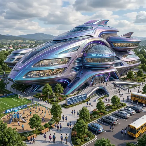 Futuristic School Shaped Like an Alien Spaceship