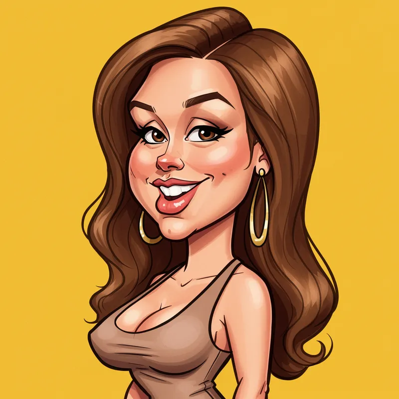 Stylish Caricature of a Curvy Woman with Brown Locks