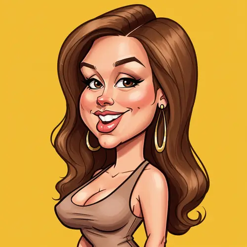 Stylish Caricature of a Curvy Woman with Brown Locks