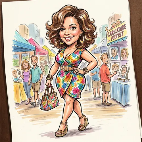 Stylish Caricature of a Curvy Woman with Brown Locks