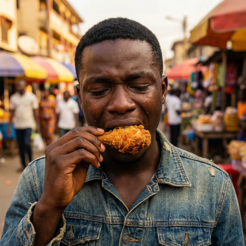 Emotional African Model with Fried Chicken Portrait Emotional African Model with Fried Chicken Portrait