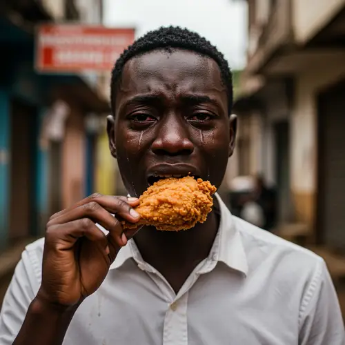 Emotional African Model with Fried Chicken Portrait