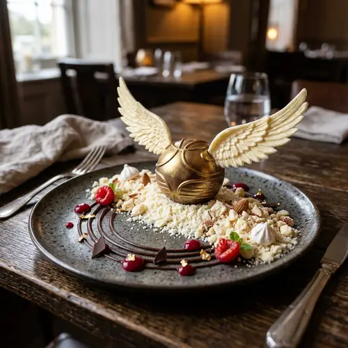 Gold Snitch Dessert with White Chocolate Crumble