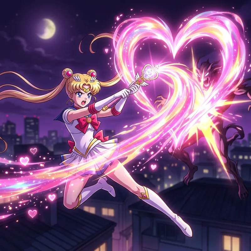 Sailor Moon's Powerful Heart Lighting Attack