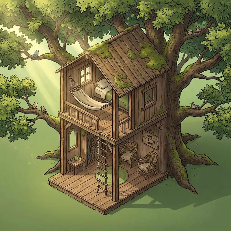 Two-Story Tree House Interior: Cozy Rustic Design