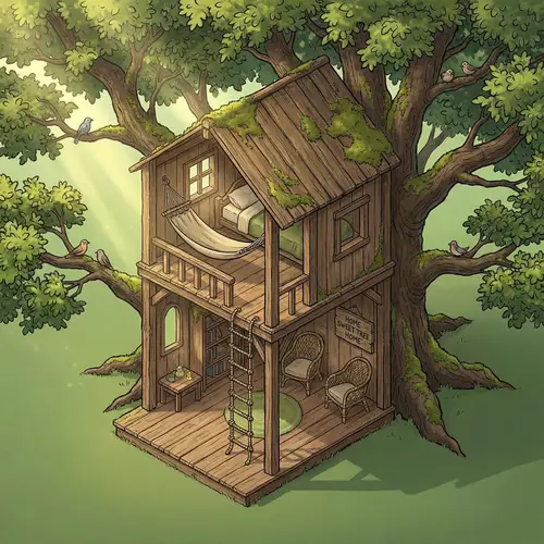 Two-Story Tree House Isometric Room Design