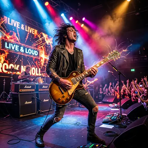 Electrifying Guitarist Rock Performance | Vibrant Colors & Bold Lighting