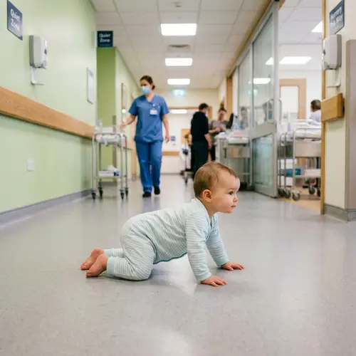 Cute Baby Crawling in Maternity Ward