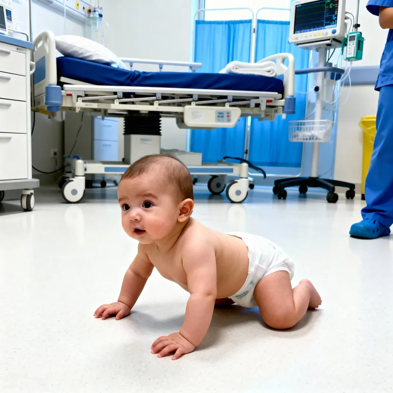 Cute Baby Crawling in Maternity Ward
