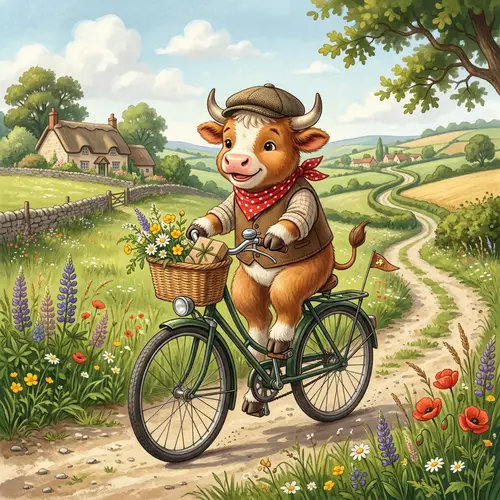 Cute Bull Riding a Bike - Adorable Animal Fun