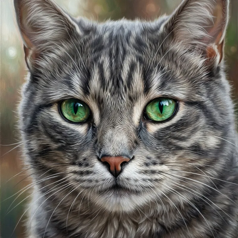 Captivating Cat Portrait – Grey Striped Fur & Green Eyes