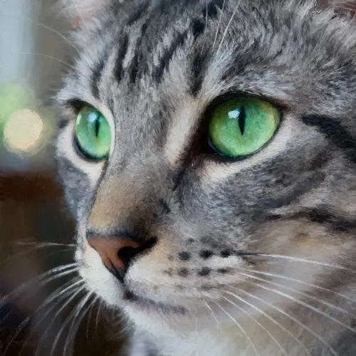 Captivating Cat Portrait – Grey Striped Fur & Green Eyes