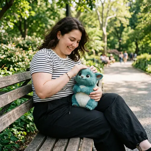 Mid-Twenties Woman in Park Holding Cute Creature | Unique Scene