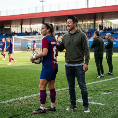 Supportive Asian Man with Female Hispanic Footballer | Sports Energy