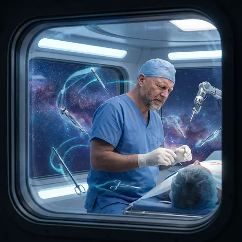 Space Surgeon: Futuristic Zero-Gravity Surgery by Expert Male Surgeon