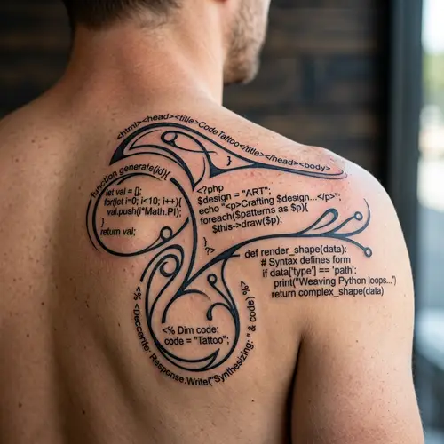 Innovative Tattoo Design with HTML, ASP, JS, PHP & Python Code Snippets