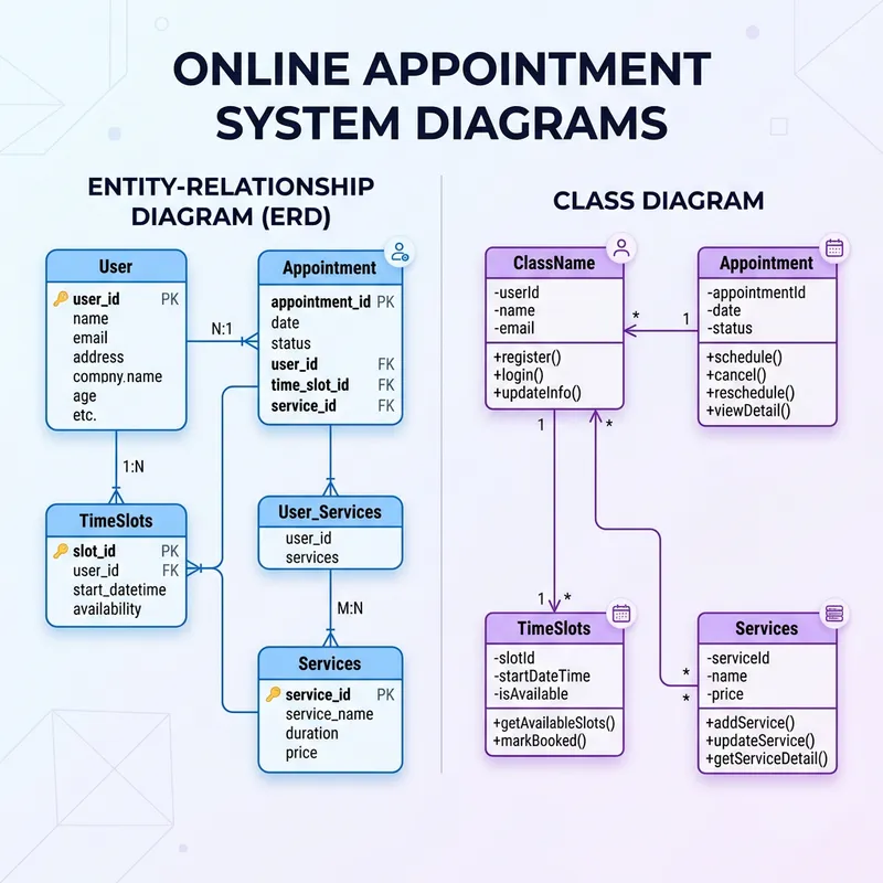 Online Appointment System ERD and Class Diagram