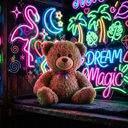 Whimsical Neon Teddy Bear in Vibrant Colors