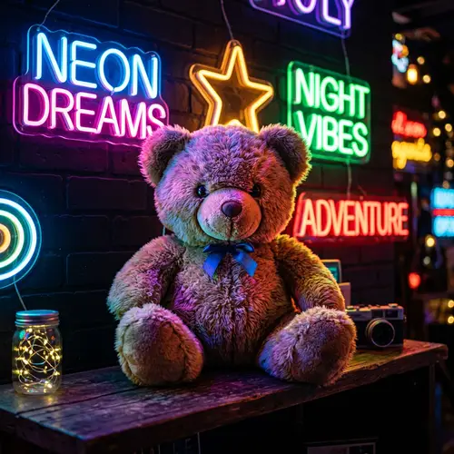 Vibrant Neon-Lit Teddy Bear | Fun and Quirky Decoration