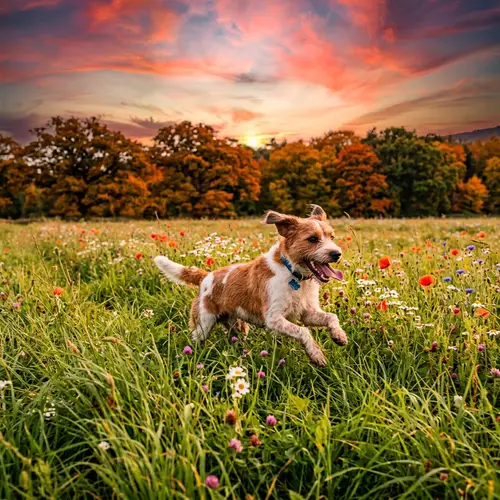 Adorable Dog Frolicking in Vast Green Field