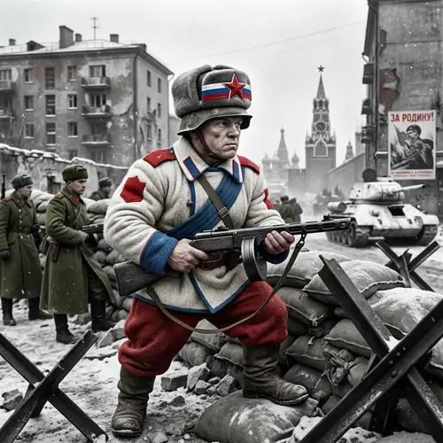 Muscular Patriotic Figure Defending Moscow 1945 - Russian Colors