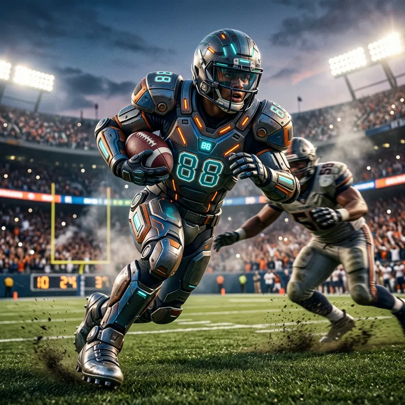 Mecha-Style Football Player on Field | Youthful Action Scene