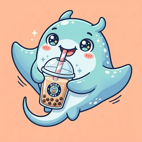 Cute Kawaii Manta Ray Sipping Bubble Tea Illustration
