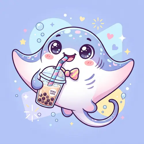 Kawaii Manta Ray Bubble Tea Illustration for T-Shirt Printing