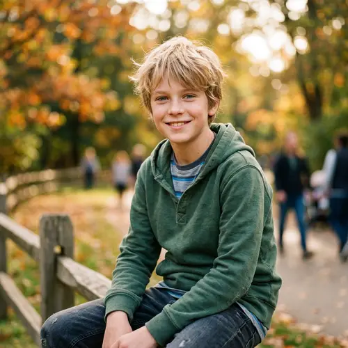 Charming 12-Year-Old Boy with Blond Hair and Blue Eyes