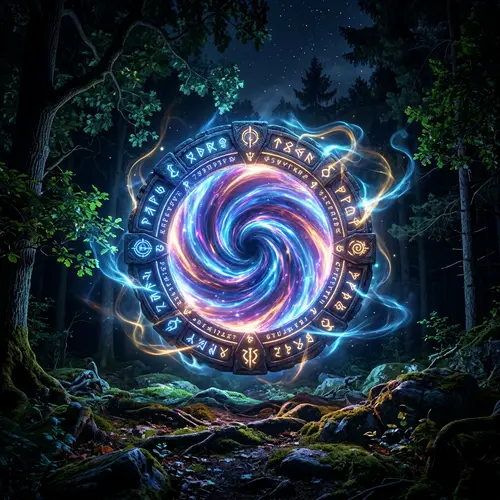 Mystical Portal with Glowing Light - Ancient Symbols and Magic Energy