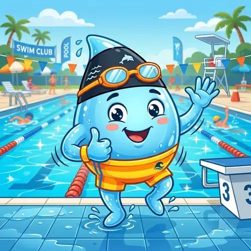 Cartoon Water Droplet Mascot for Swimming Fun