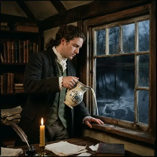 Poet Pouring Milk into Gloomy Pond | Melancholic Scene Unfolding