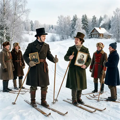 Evgeny Onegin & Vladimir Lensky Skiing with Friends | Russian Literature Skiing Tribute