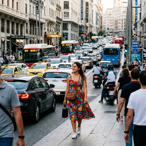 Young Hispanic Female Navigating Busy City Streets with Confidence