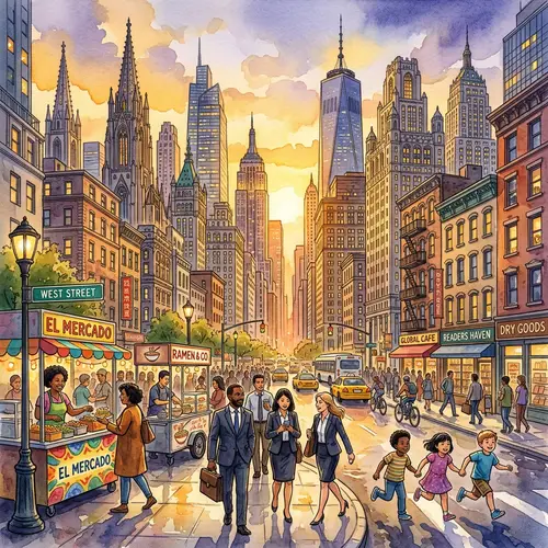 Diverse Cityscape Watercolor Painting | Global Melting Pot