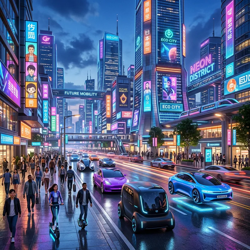 Electric Vehicles in a Futuristic Cityscape Electric Vehicles in a Futuristic Cityscape