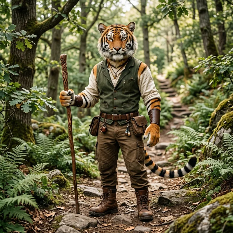 Young Adult Anthropomorphic Tiger Standing Young Adult Anthropomorphic Tiger Standing