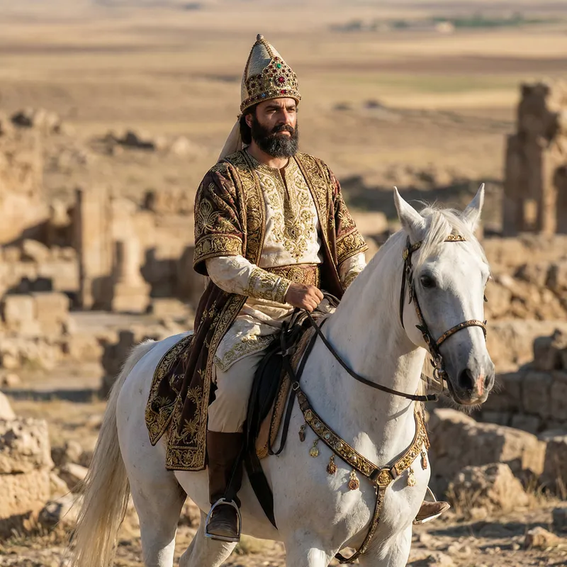 Ancient Persian Leader on Majestic Horse