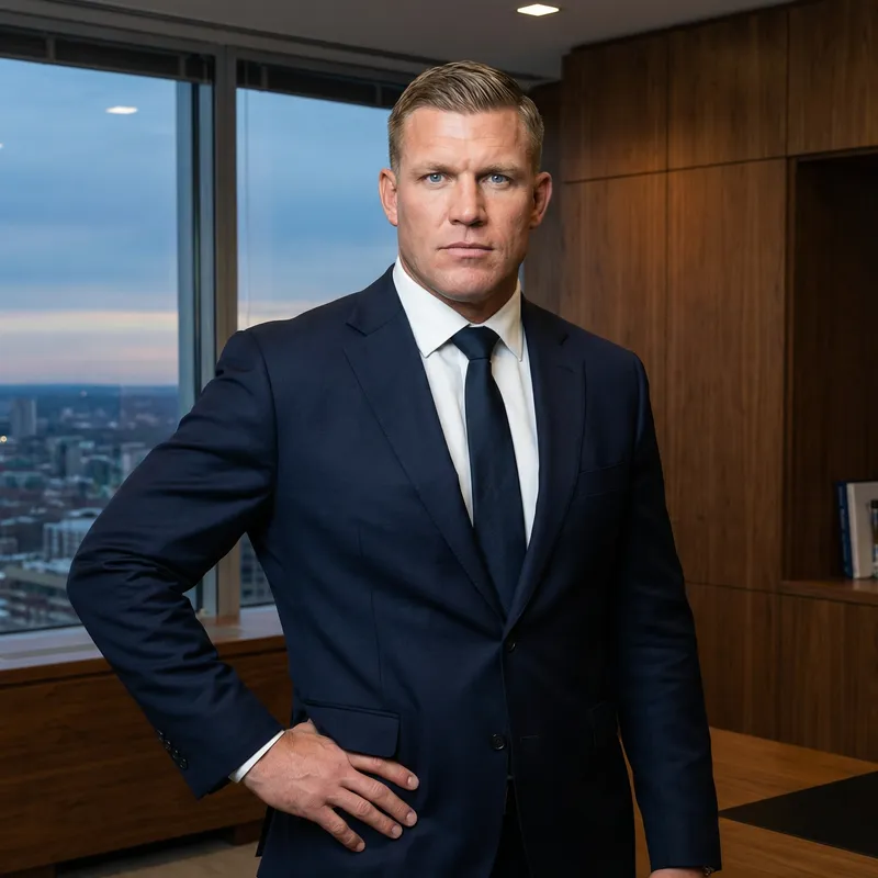 Senatorial Strength: Impressive Suit-clad Form with Commanding Stare