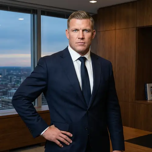 Imposing Figure in Suit with Intense Gaze | Confident Pose