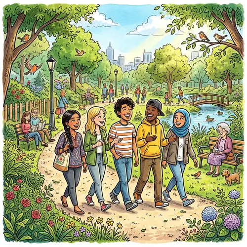 Vibrant Park Scene with Diverse Young People | Illustrated Cartoons