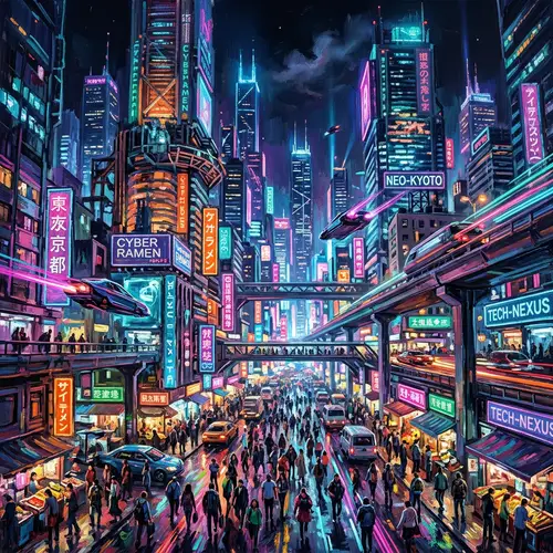 Vibrant Cyberpunk Cityscape | Urban Jungle Digital Painting