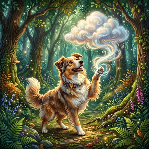 Dog Making Cloud in Beautiful Forest