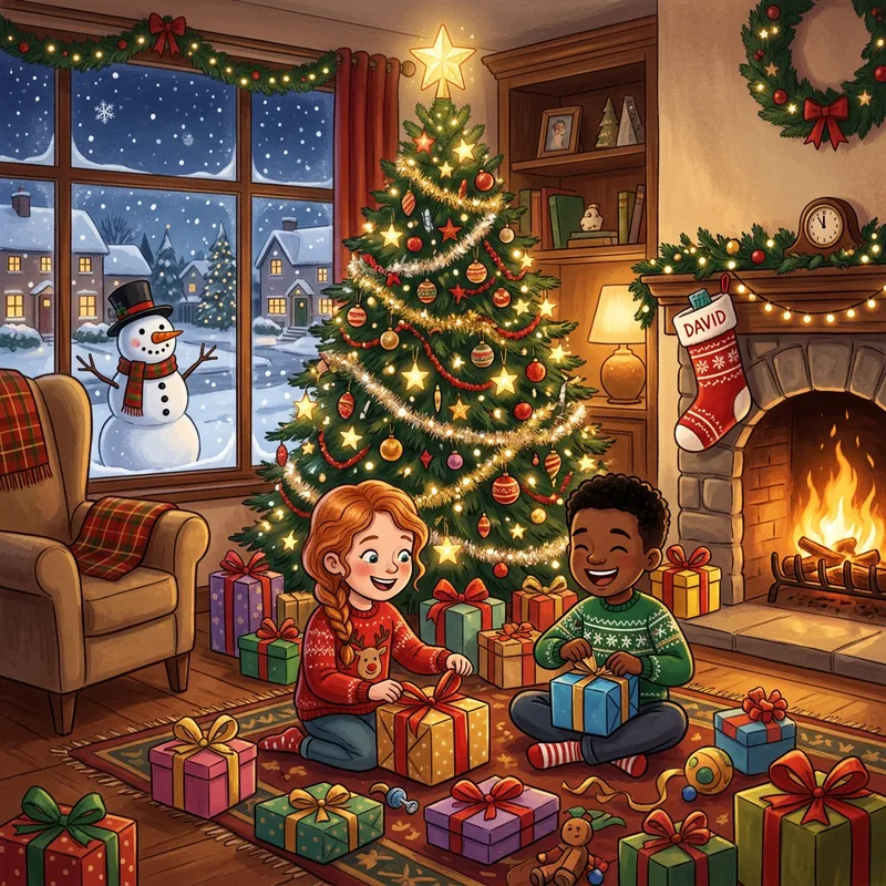 Merry Christmas Diverse Children Snowy Delight