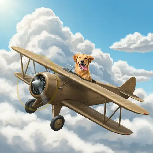 Dog Flying in Open Cockpit Airplane