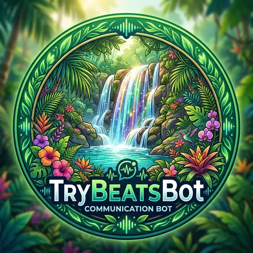 TryBeatsBot Logo: Tropical Jungle & Waterfall Design