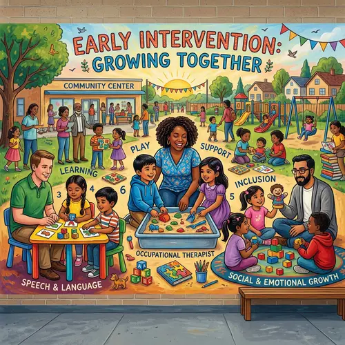 Diverse Early Intervention Wall Mural: Learning & Growth Scene
