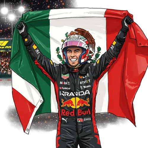 Checo Perez Drawing with Mexican Flag